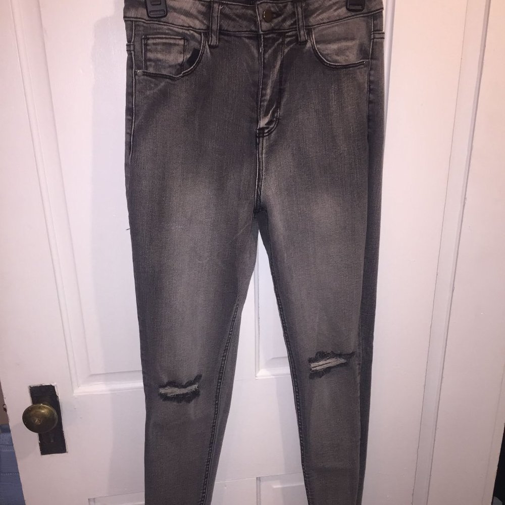 Forever 21 high waisted grey/gray ripped jeans